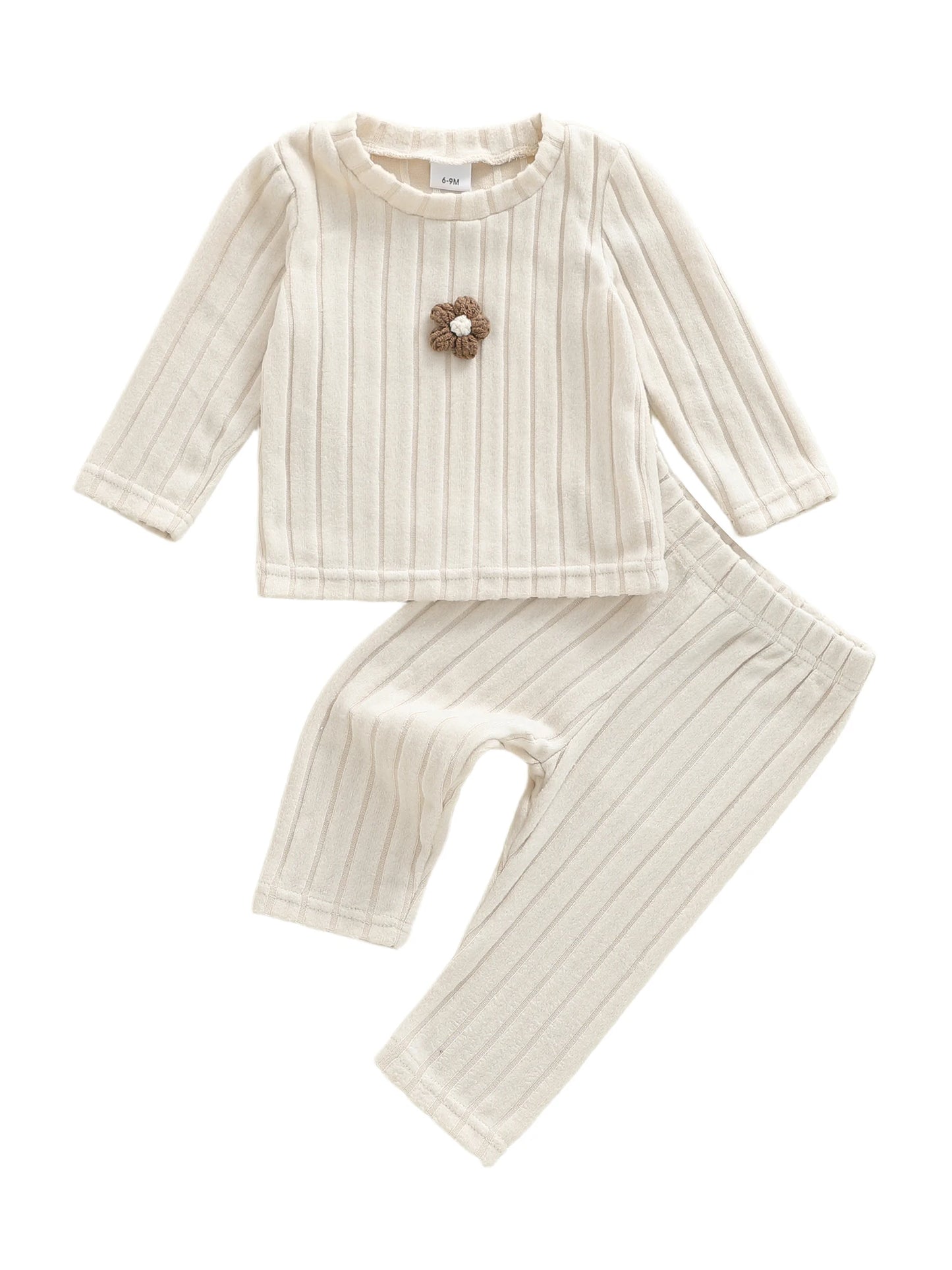 Baby Toddler Girls 2Pcs Clothing Set Long Sleeve Flower Top with Solid Color Pants Outfit