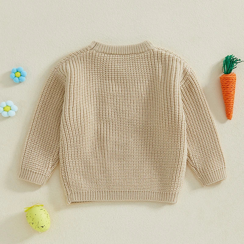 Baby Toddler Kids Girl Boy Children Bunny Rabbit Ears Flowers Bowtie Sweater Easter Clothes Long Sleeve Casual Knit Pullover Top