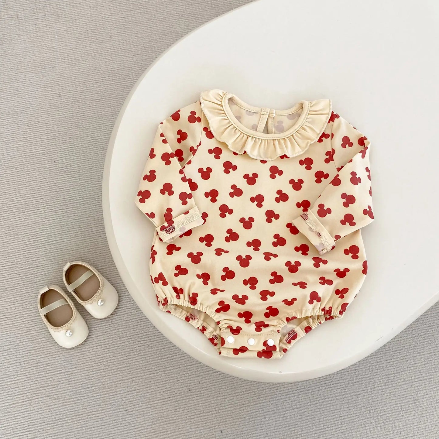 Baby Toddler Girl Clothes Mouse Print Romper Elegant Collar Long Sleeve Cute Sweet Bodysuit Autumn