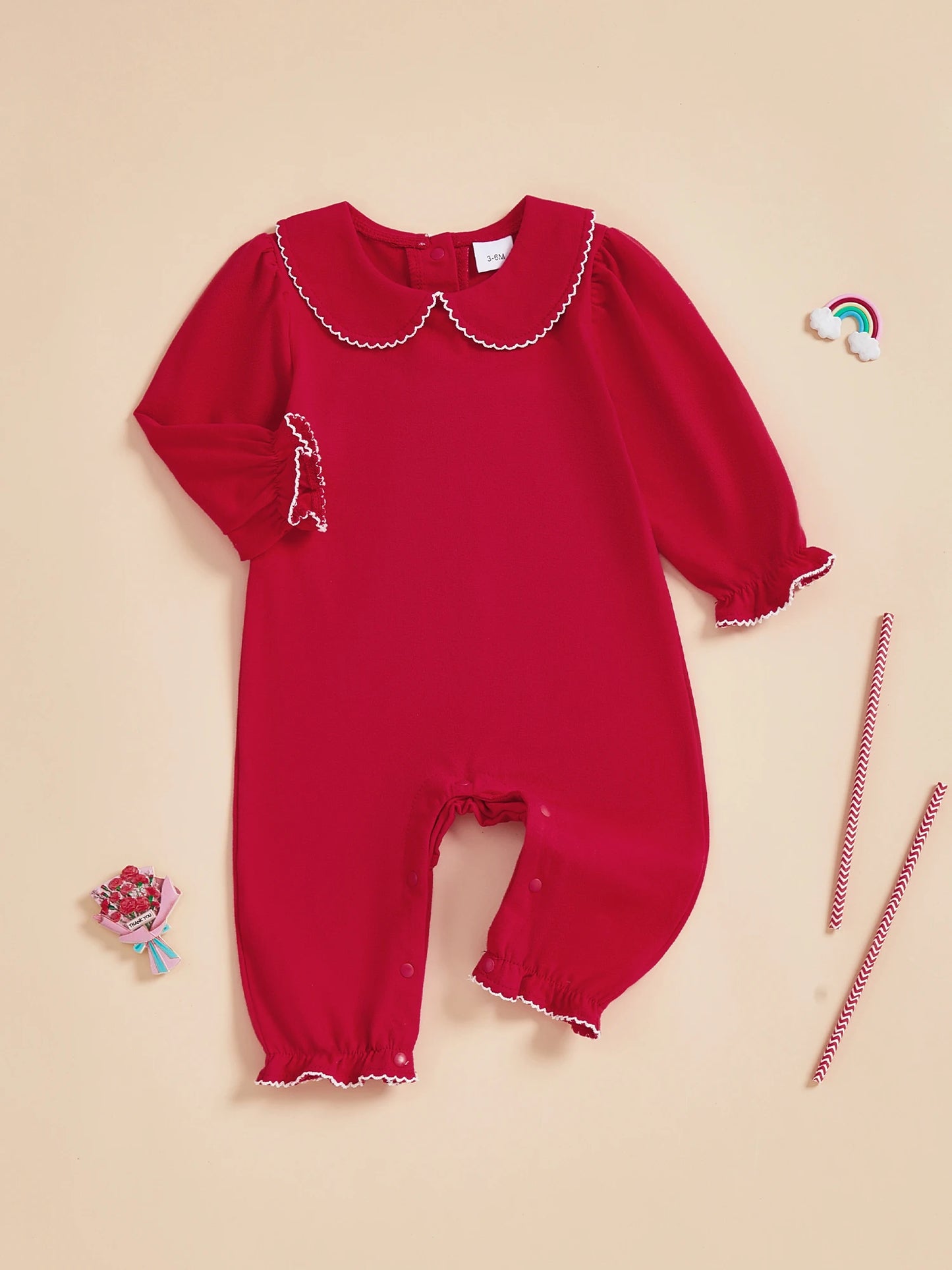 Baby Girls Jumpsuit Long Sleeve Doll Collar Frills Fall Casual Romper Clothes for Daily
