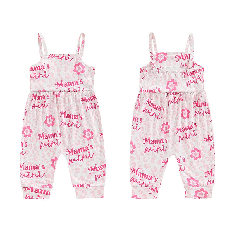 Baby Toddler Girls Mama's Mini / Mama Is My Bestie Summer Romper Overalls Casual Letters Floral Flowers Print Sleeveless Tank Jumpsuit