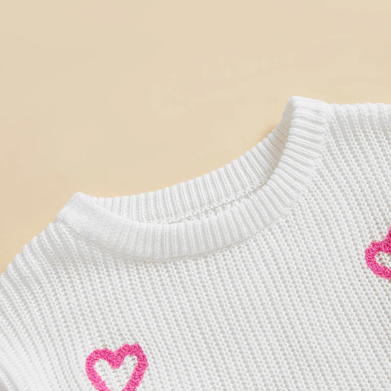 Toddler Kids Girls Pullover Sweater Casual Valentine s Day Letter Love Heart Embroidery Infant Knitwear Warm Clothes