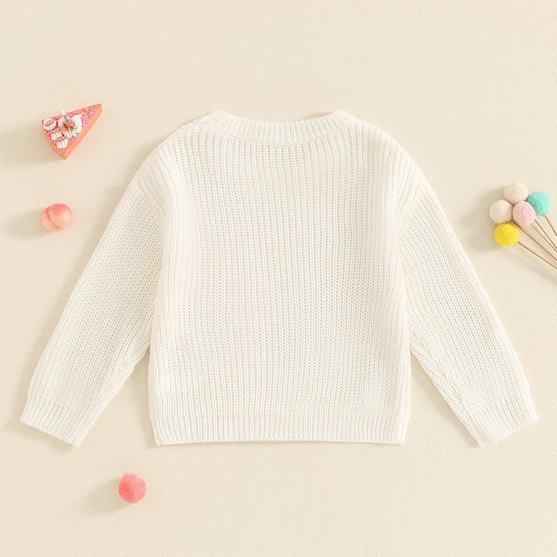 Toddler Kids Girls Big Sis Sweater Casual Rainbow Letter Embroidery Warm Knitted Long Sleeve Pullover Knitwear Top