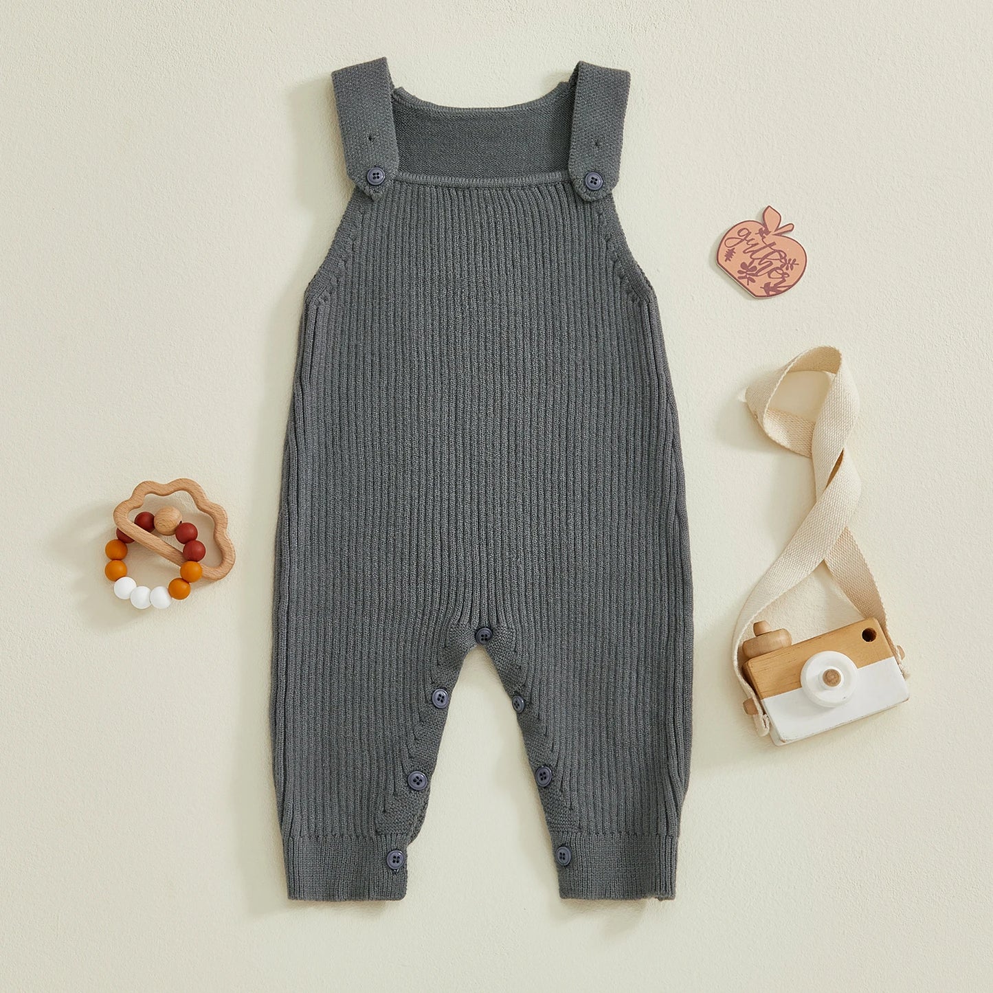 Baby Boys Girls Knit Jumpsuit Sleeveless Square Neck Solid Color Rompers Overalls