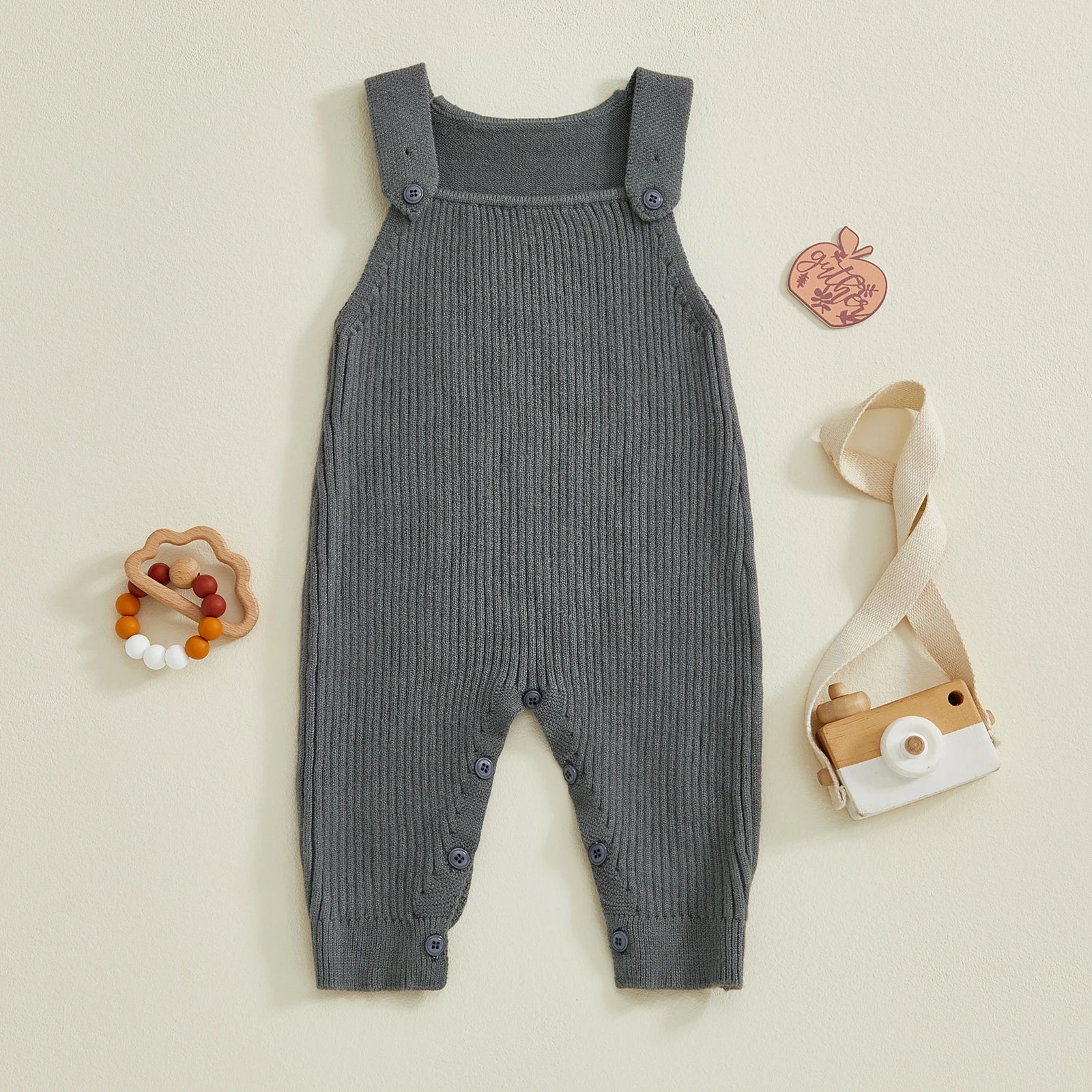 Baby Boys Girls Knit Jumpsuit Sleeveless Square Neck Solid Color Rompers Overalls