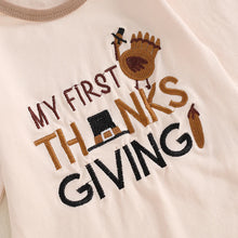 Load image into Gallery viewer, Baby Toddler Boys Girls 3Pcs My First Thanksgiving / Gobble Outfit Letter Turkey Print Long Sleeve Romper Long Pants Hat 3Pcs Clothes Set
