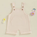Baby Toddler Boys Girls Overalls Tank Sleeveless Square Neck Front Pocket Suspender Shorts Romper
