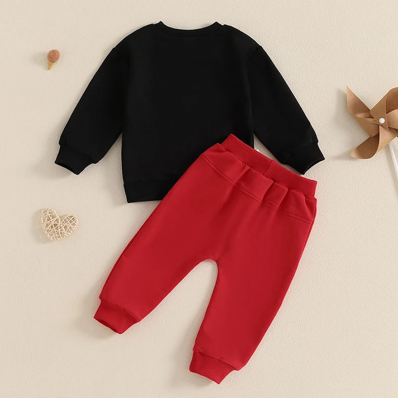 Baby Toddler Boys 2Pcs Mr. Steal Your Heart Outfit Long Sleeve Letters Print Crewneck Top with Pants Valentine’s Day Jogger Set