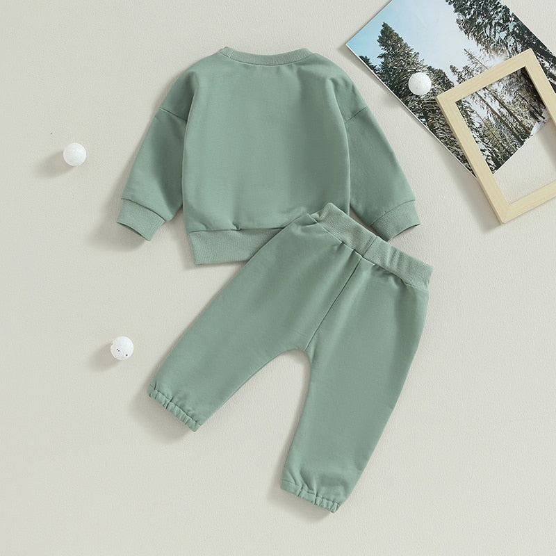 Baby Toddler Girls Boys 2Pcs Fall Sets Solid Long Sleeve Tops Pants Outfit