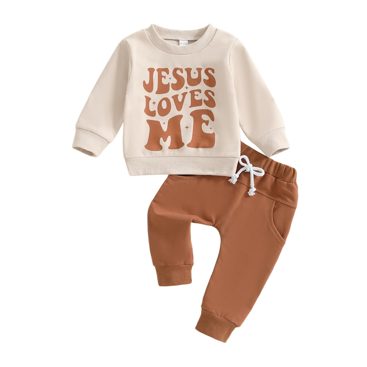 Baby Toddler Boys 2Pcs Jesus Loves Me Fall Outfit Letter Print Long Sleeve Top and Elastic Pants 2Piece Clothes Jogger Set