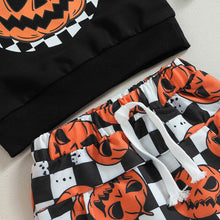 Load image into Gallery viewer, Baby Boys Girls 2Pcs Halloween Outfits Long Sleeve Pumpkin Top Plaid Checkered Pants Set
