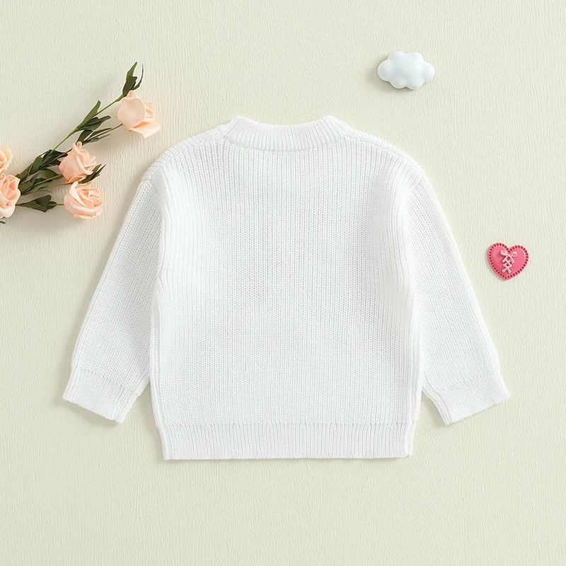 Baby Toddler Girls Lil/Big Sister Sweater Letter Bow Embroidery Crew Neck Long Sleeve Pullover Knit Top