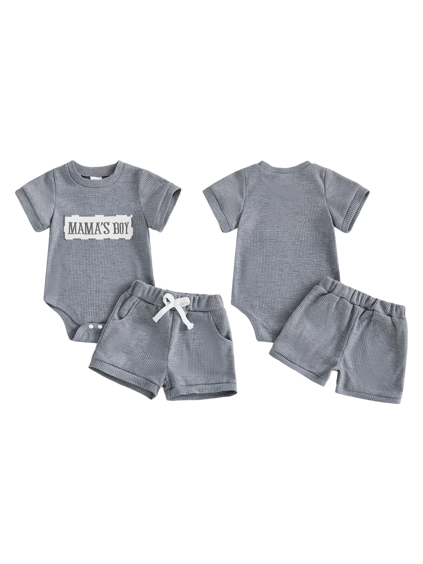Baby Boy Girl 2Pcs Summer Clothes Mama's Boy / Auntie's Little Bestie Letter Embroidery Short Sleeve Romper Shorts 2 Pcs Outfit Set