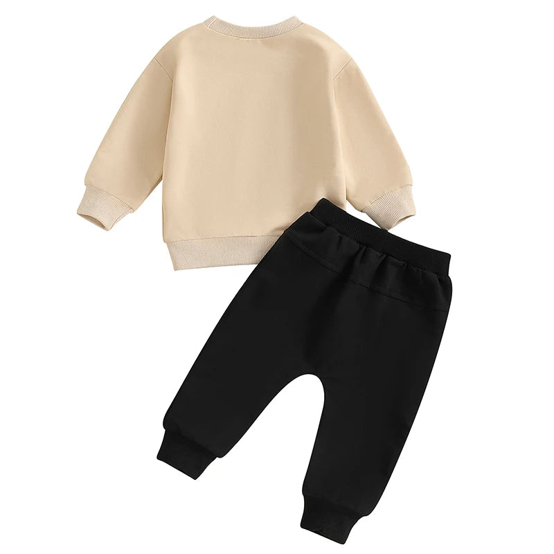 Baby Toddler Boys 2Pcs Mama's Boy Autumn Outfit Long Sleeve O Neck Letter Embroidery Top Drawstring Pants Set