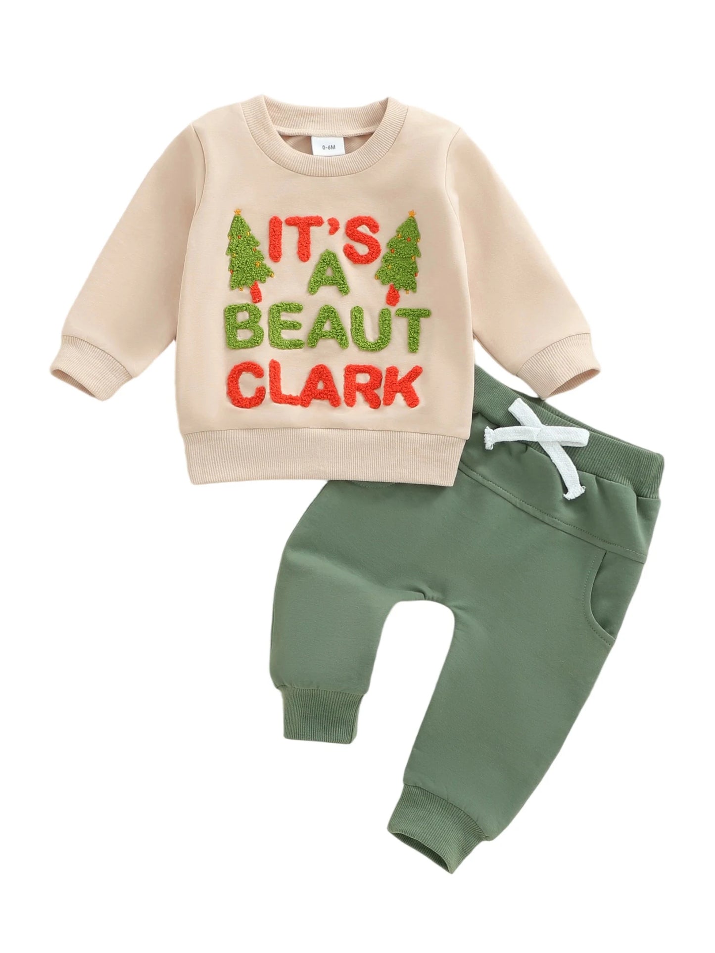 Baby Toddler Boys 2Pcs Christmas It's A Beaut Clark Outfits Long Sleeve Crew Neck Letter Embroidery Top and Elastic Waist Pants Jogger Set
