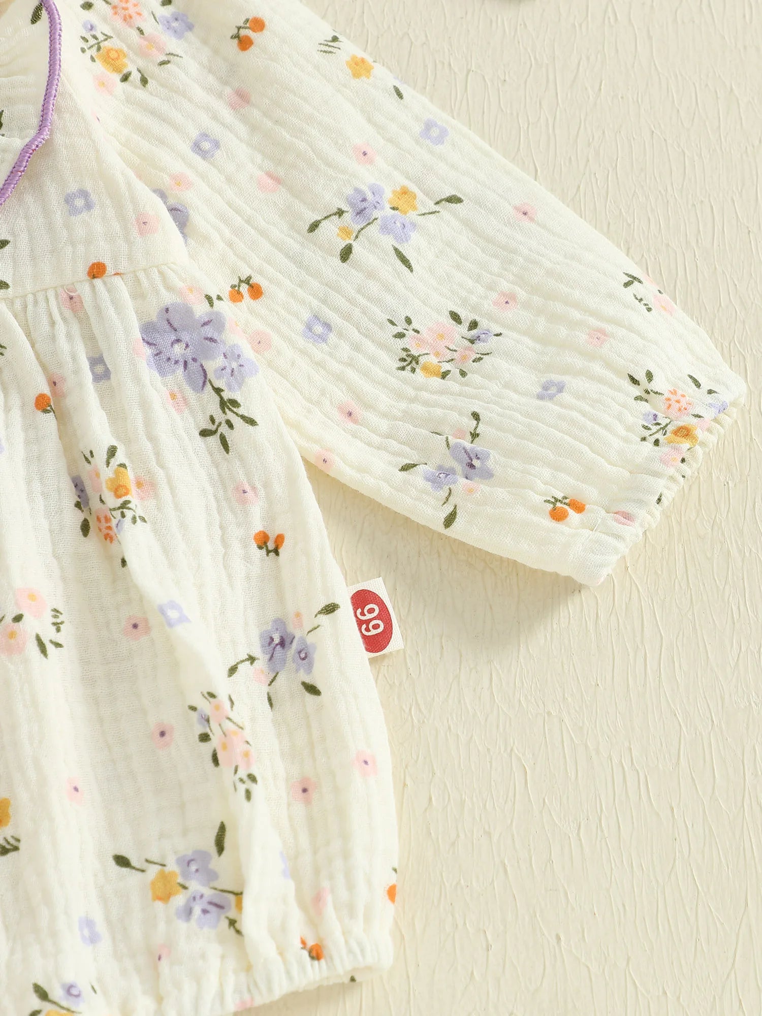 Baby Girl Fall Bubble Romper Floral Print Long Sleeve Frill Mock Neck Ruffled Jumpsuit