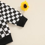 Baby Toddler Boy 2Pcs Checkered Outfit Long Sleeve Zip Up Hoodie Elastic Waist Pants with Pockets Jogger Set