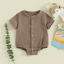 Load image into Gallery viewer, Baby Boys Girls Romper Casual Solid Color Button Front Short Sleeve Jumpsuit Cute Clothes

