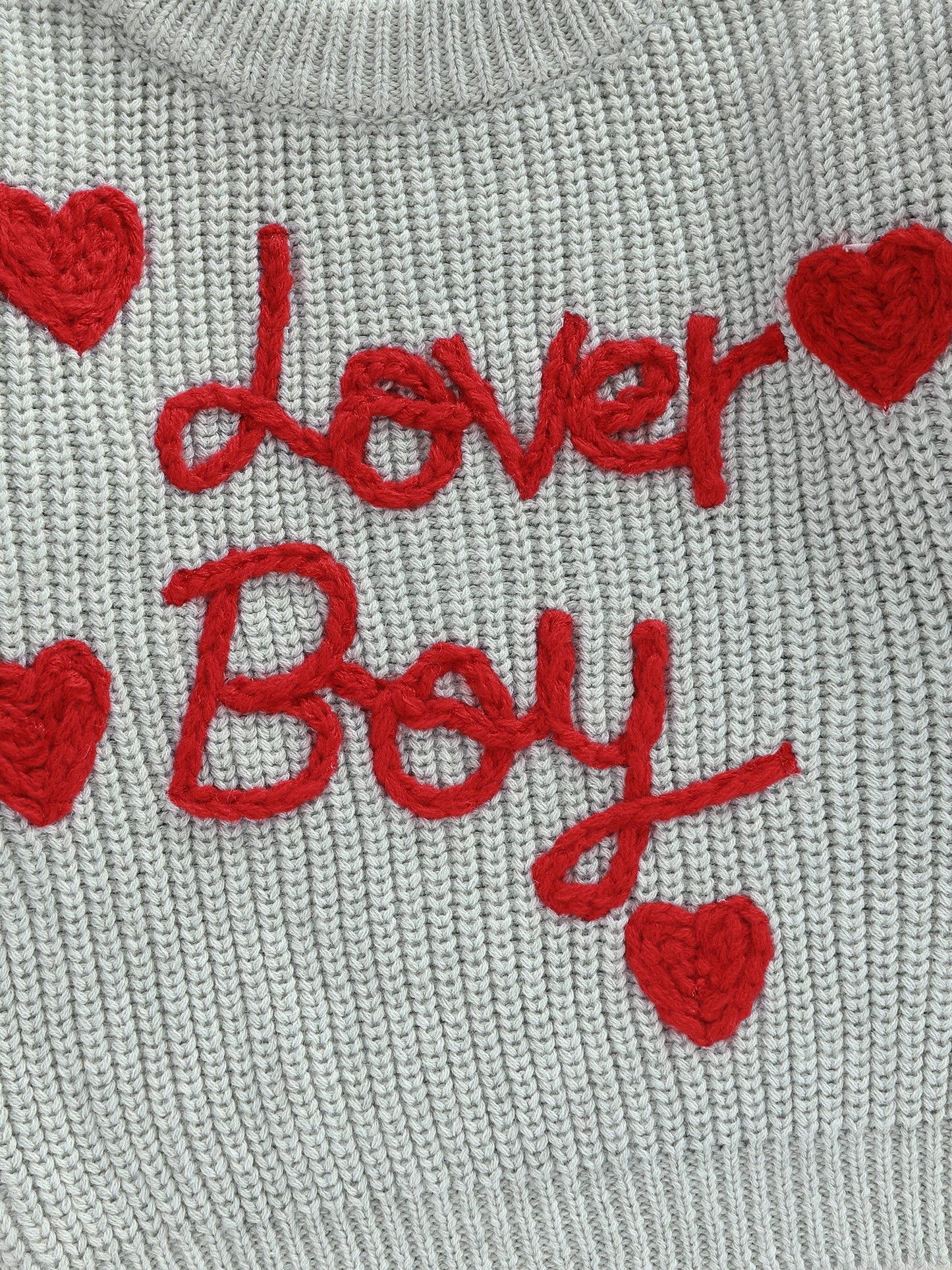 Baby Toddler Boys Valentines Sweater Fashionable Letters Lover Boy Heart Embroidery Crew Neck Long Sleeve Knit Top