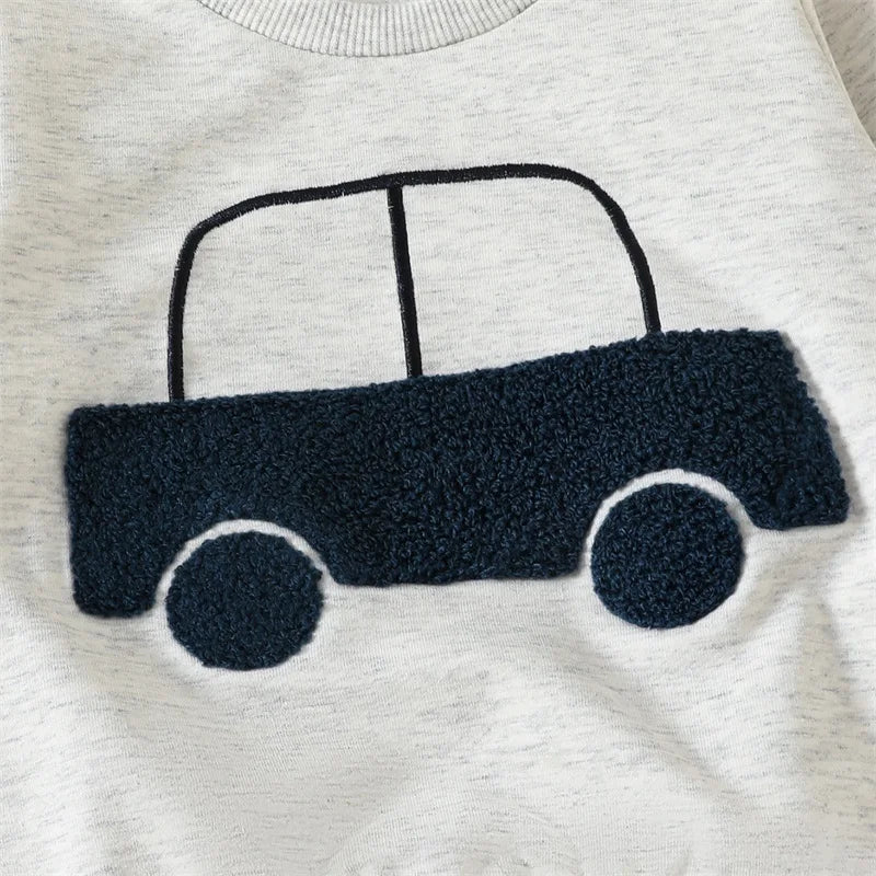 Baby Toddler Boys 2Pcs Outfit Car Tractor Embroidery Long Sleeve Pullover Crewneck Top Elastic Waist Pants Jogger Set