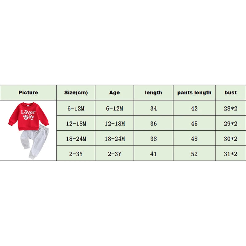 Toddler Baby Boys 2Pcs Valentine's Day Sets Long Sleeve Lover Boy Letter Print Pullover and Drawstring Pants Set