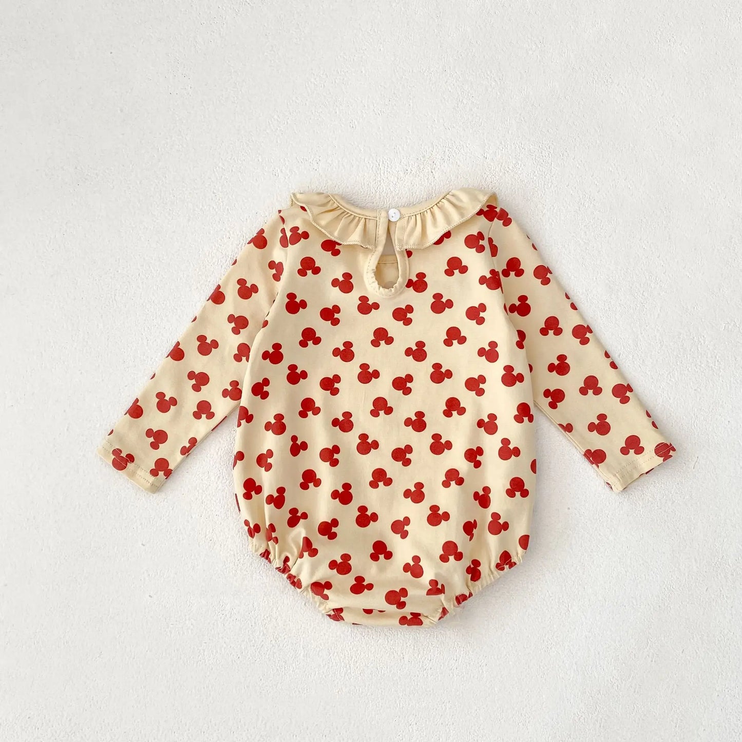 Baby Toddler Girl Clothes Mouse Print Romper Elegant Collar Long Sleeve Cute Sweet Bodysuit Autumn