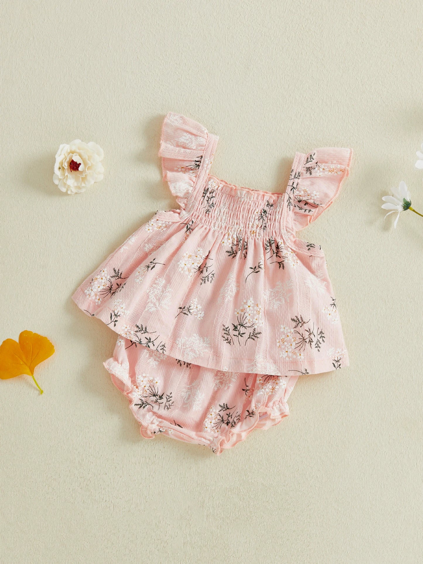 Baby Toddler Girl 2Pcs Summer Outfit Flower Flying Sleeve Ruffle Tank Top and Shorts Bloomers 2 Piece Casual Set