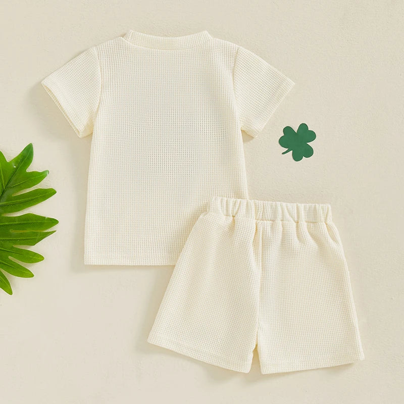 Baby Toddler Boys Girls 2Pcs St. Patrick's Day Clover Charmer Waffle Short Sleeve Shirt Top Spring and Shorts Set Clothes