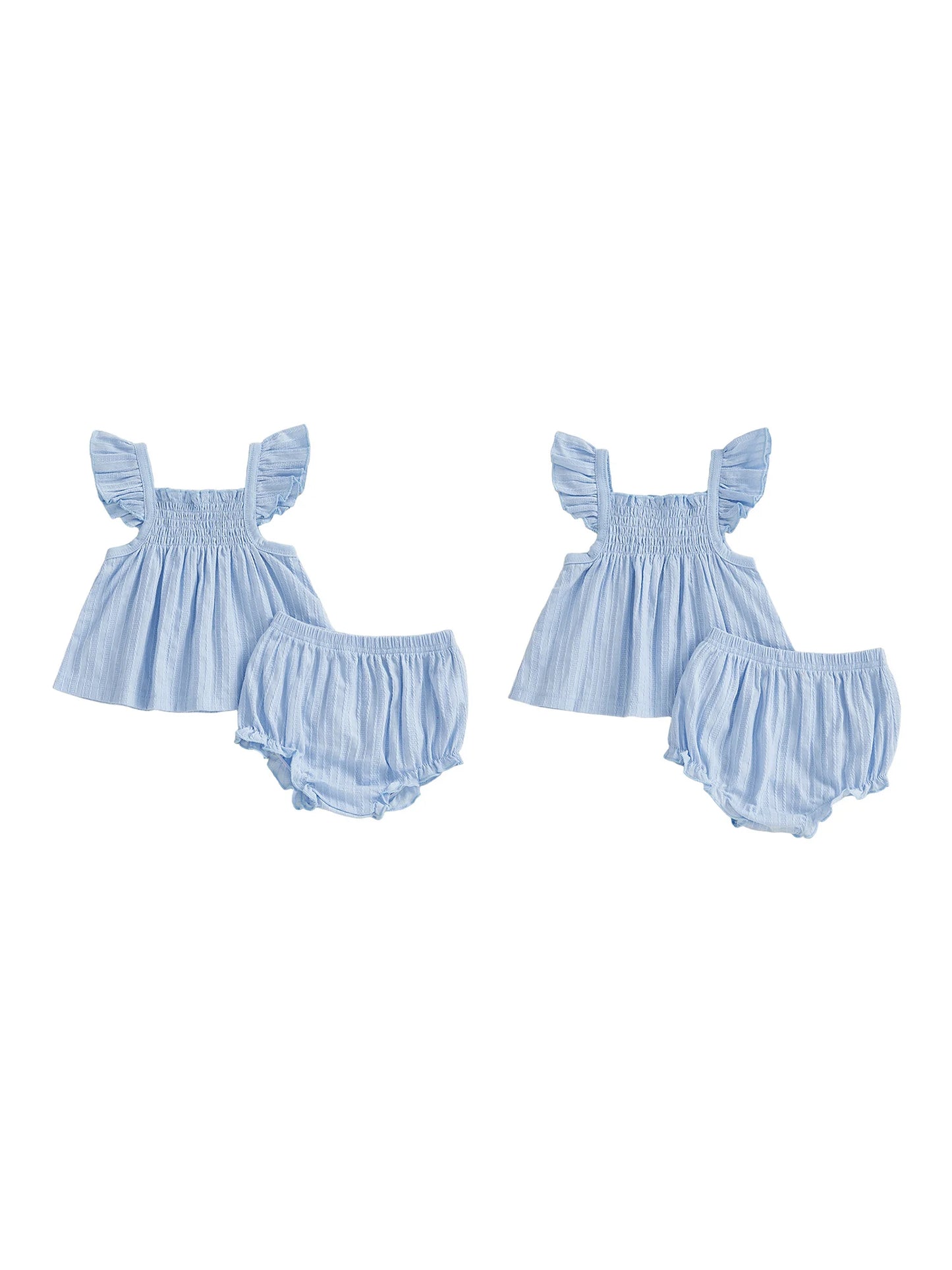 Baby Girls 2Pcs Spring Summer Outfit Flying Sleeve A-line Tops Ruffle Trim Shorts Set