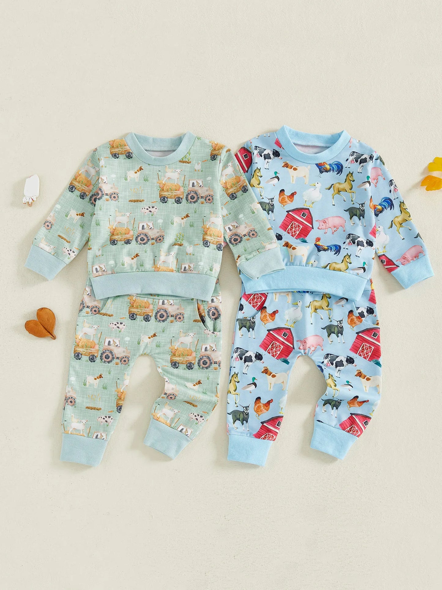 Baby Toddler Boys 2Pcs Fall Outfit Farm Animal/Tractor Print Long Sleeve Top and Elastic Pants 2Piece Clothes Jogger Set