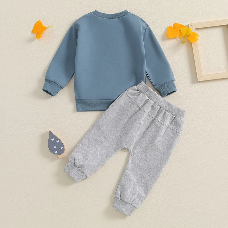 Toddler Kids Boys 2Pcs Big Brother Fall Set Letter Embroidery Long Sleeve Crewneck Top with Solid Color Pants Outfit