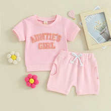 Load image into Gallery viewer, Toddler Baby Girl 2Pcs Auntie&#39;s Girl Embroidery Short Sleeve Top Shorts Set Outfit
