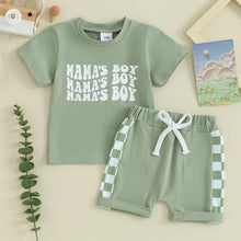 Load image into Gallery viewer, Toddler Baby Boy 2Pcs Summer Clothes Mama&#39;s Boy Letters Short Sleeve T-Shirt Top Checkered Pattern Shorts Set Outfit
