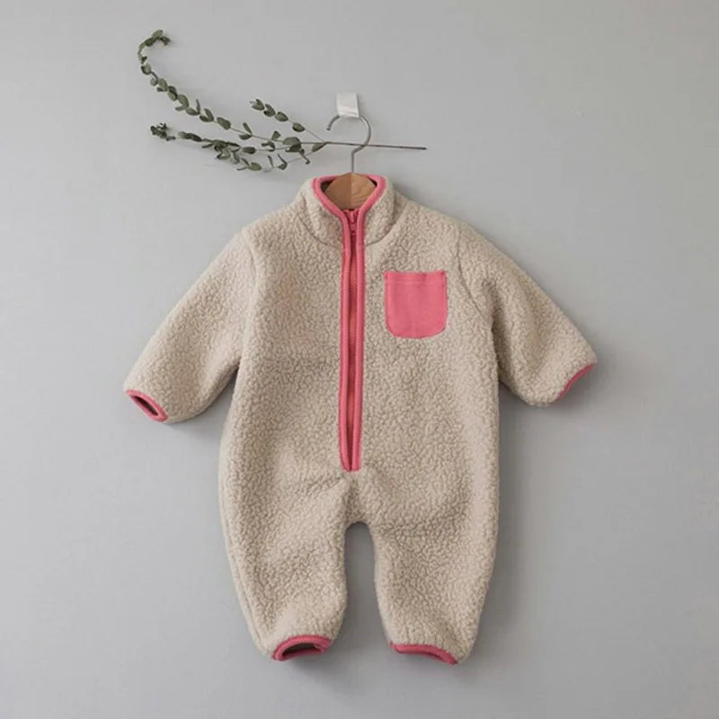 Fleece Patchwork Jumpsuit Outwear Romper