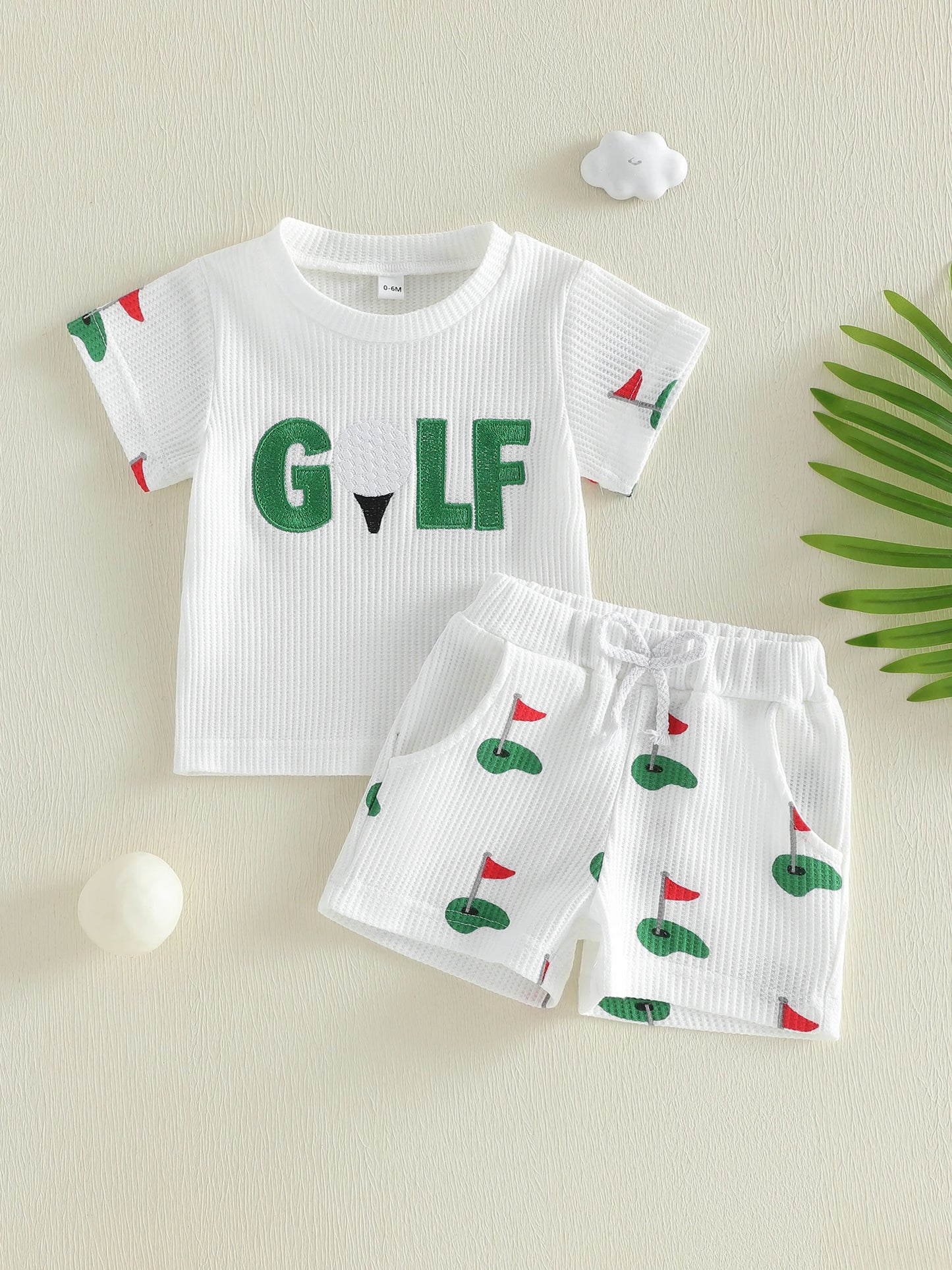 Baby Toddler Boys 2Pcs Golf Set Short Sleeve Letters Print T-shirt with Golf Court Print Shorts Summer Outfit