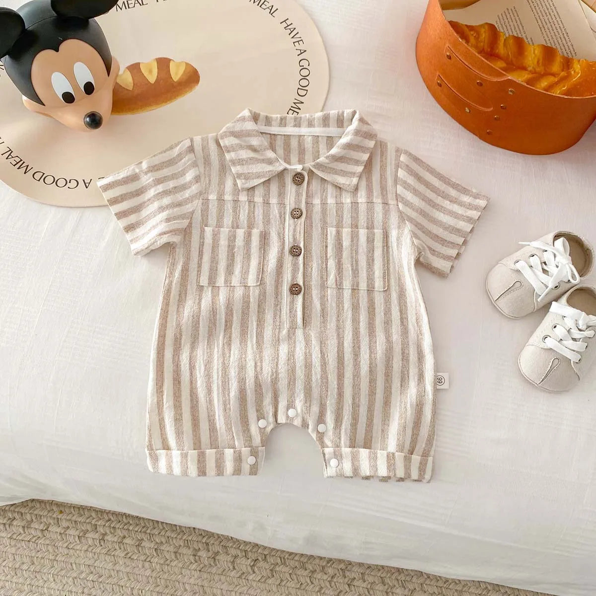 Boys Striped Linen Jumpsuit Romper