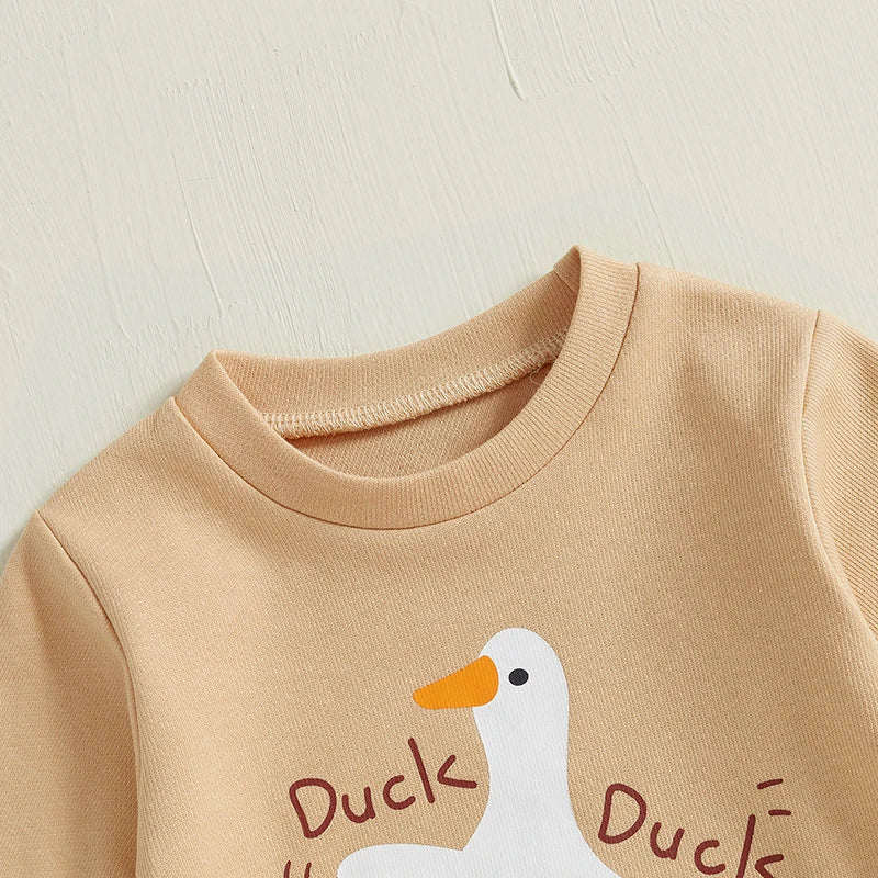 Baby Girl Boy Romper Duck Duck Letter Skateboarding Goose Print Long Sleeve Jumpsuit