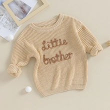 Load image into Gallery viewer, Baby Boys Sweater Letter Embroidery Little Brother Crew Neck Long Sleeve Pullover Top
