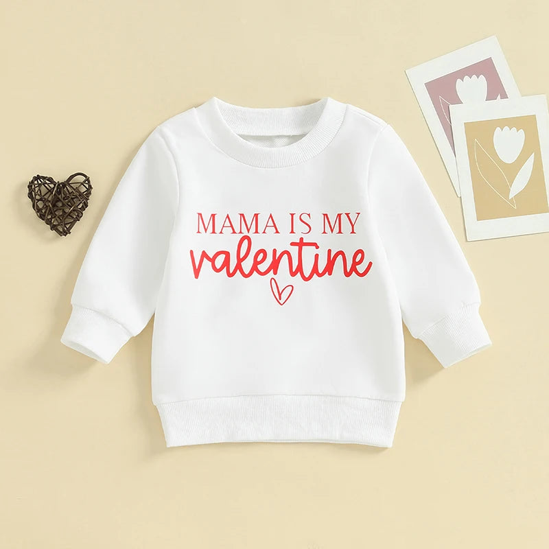 Toddler Baby Girl Boy Valentine's Day Letter Mr. Steal Your Heart / Mama Is My Valentine Print Crewneck Top Pullover