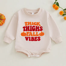 Load image into Gallery viewer, Baby Girl Boys Halloween Romper Thick Thighs Pumpkin Vibes Pumpkin Letter Embroidery Round Neck Long Sleeve
