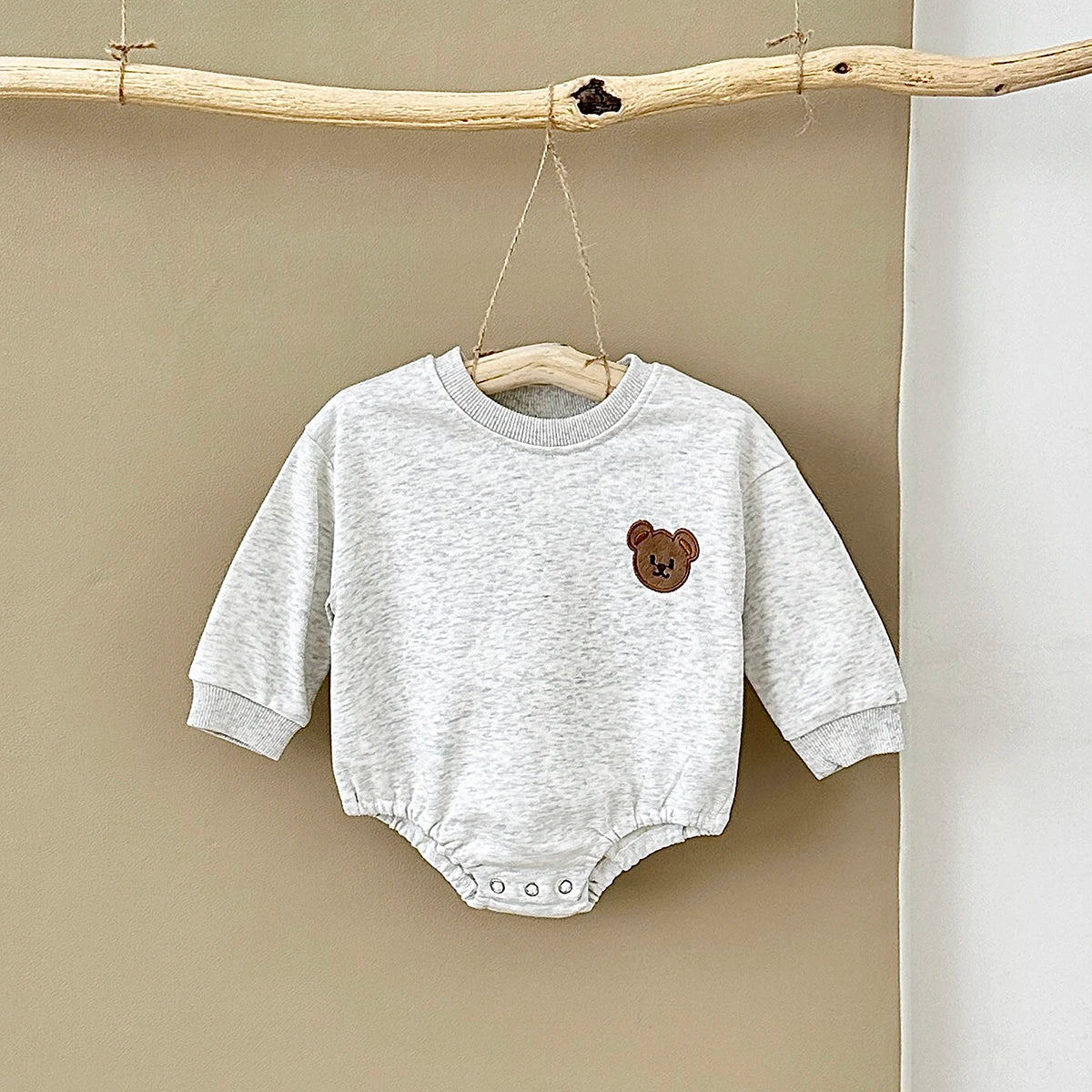 Baby Boys Girls Bubble Romper Long Sleeve Bear Embroidery Bodysuit