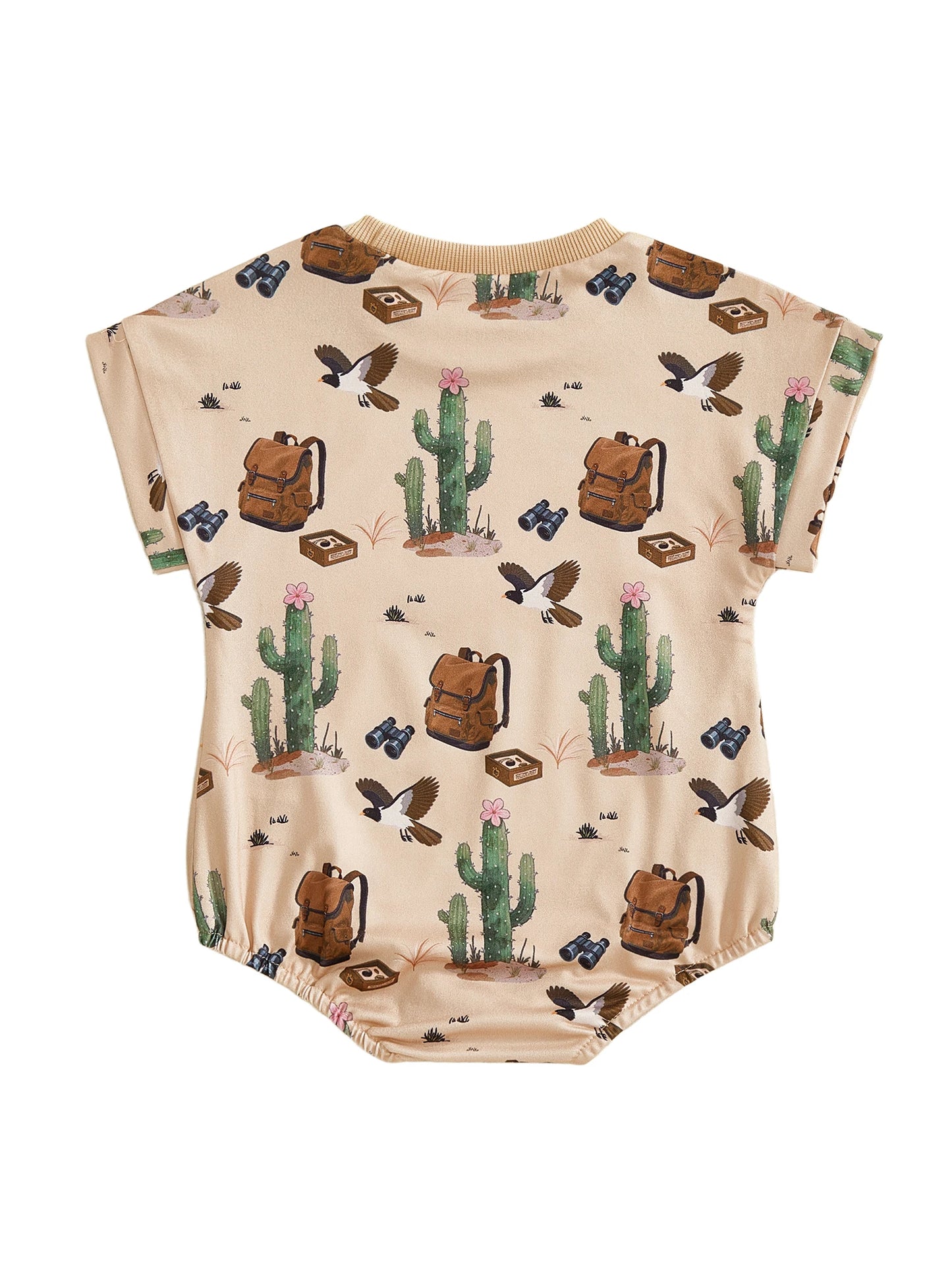 Baby Boy Summer Jumpsuit Cactus Print Short Sleeve Round Neck Romper Cute Bodysuit