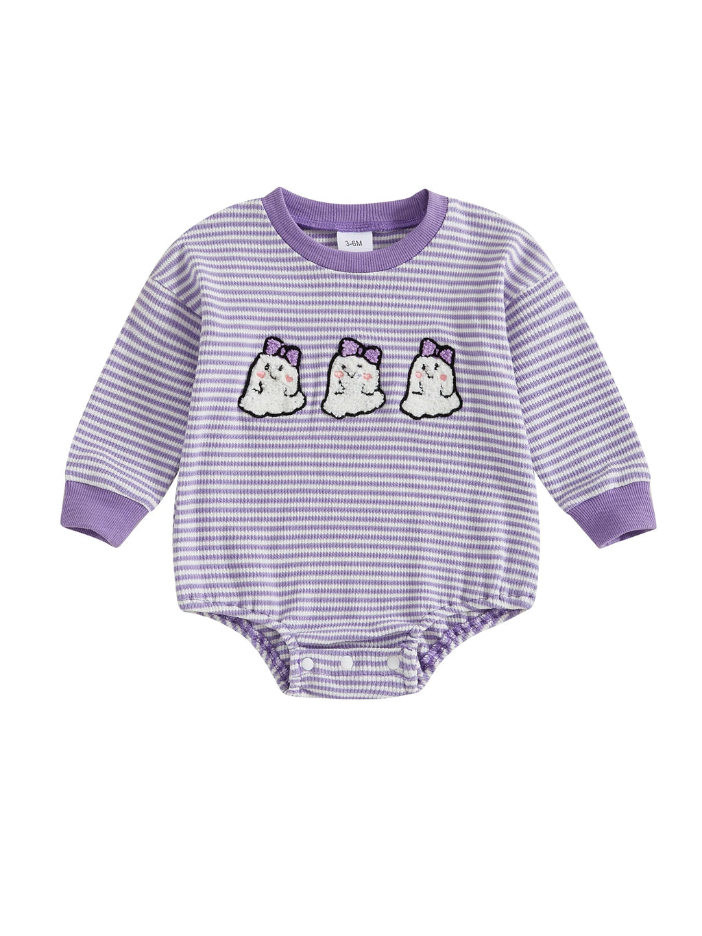 Baby Girls Boys Halloween Striped Romper Pumpkin/Ghost Embroidery Long Sleeve Jumpsuit
