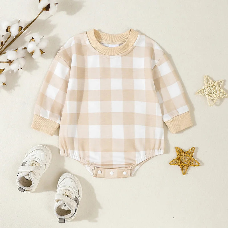 Baby Girls Boys Sweatshirts Rompers Plaid Checker Long Sleeve Toddler Fall Bodysuits Jumpsuits