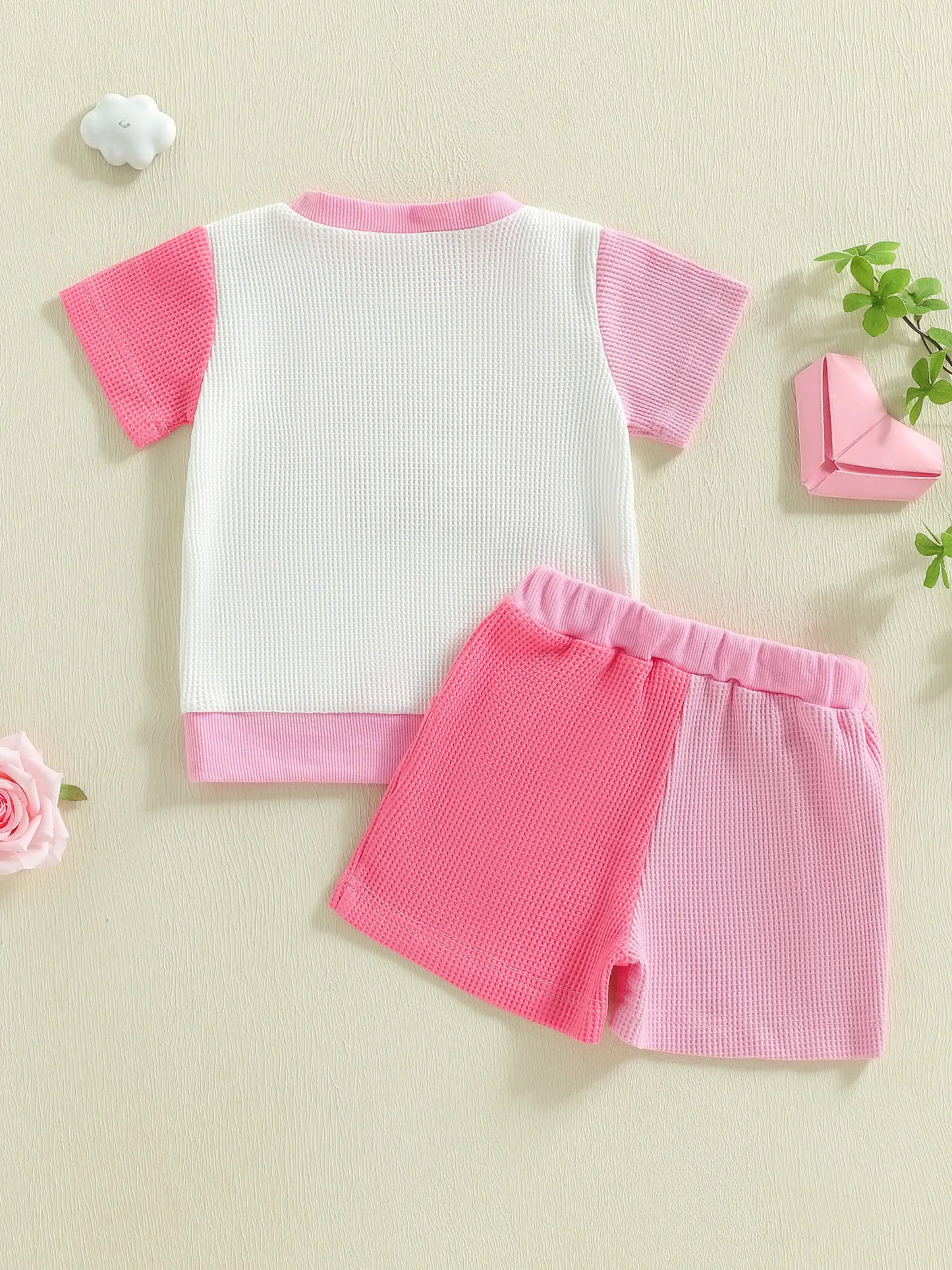 Baby Toddler Girls 2Pcs Daddy's Bestie Set Contrast Letter Short Sleeve T-shirt and Shorts 2 Piece Waffle Summer Outfit