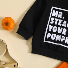 Load image into Gallery viewer, Toddler Baby Boy 2Pcs Halloween Mr Steal Your Pumpkin Long Sleeve Printed Top Solid Pant Fall Outfit Set
