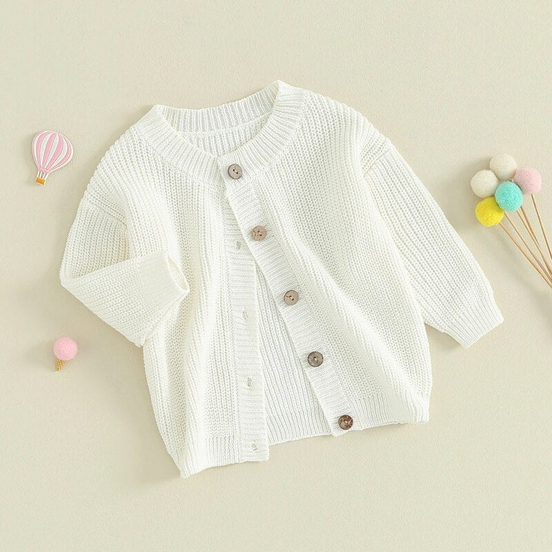 Baby Boys Girls Button Up Sweater Solid Color Loose Long Sleeve Knitwear Cardigan