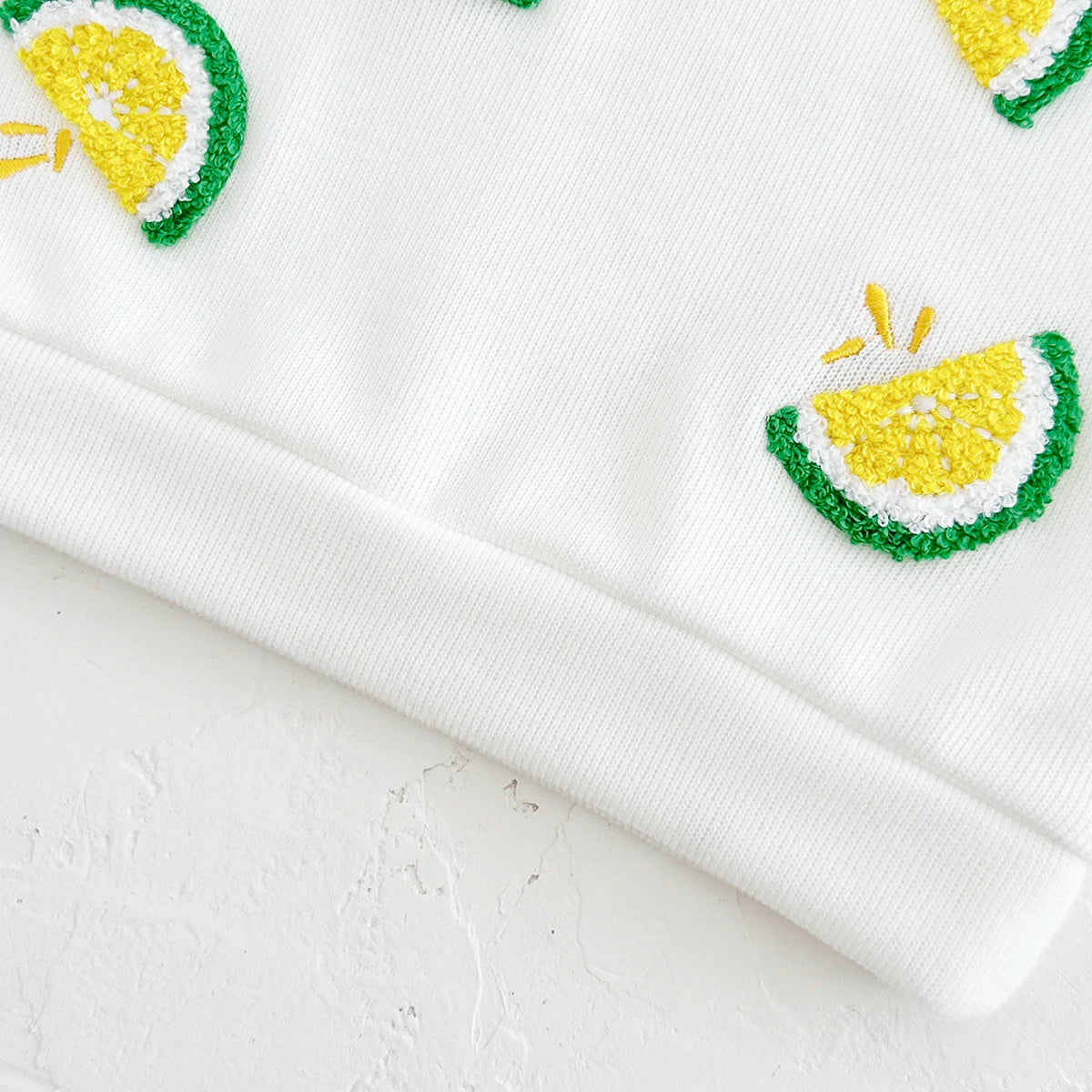 Baby Toddler Boys Girls 2Pcs Lemon Fruit Embroidery Crewneck Long Sleeve Top + Striped Pants Set Outfit