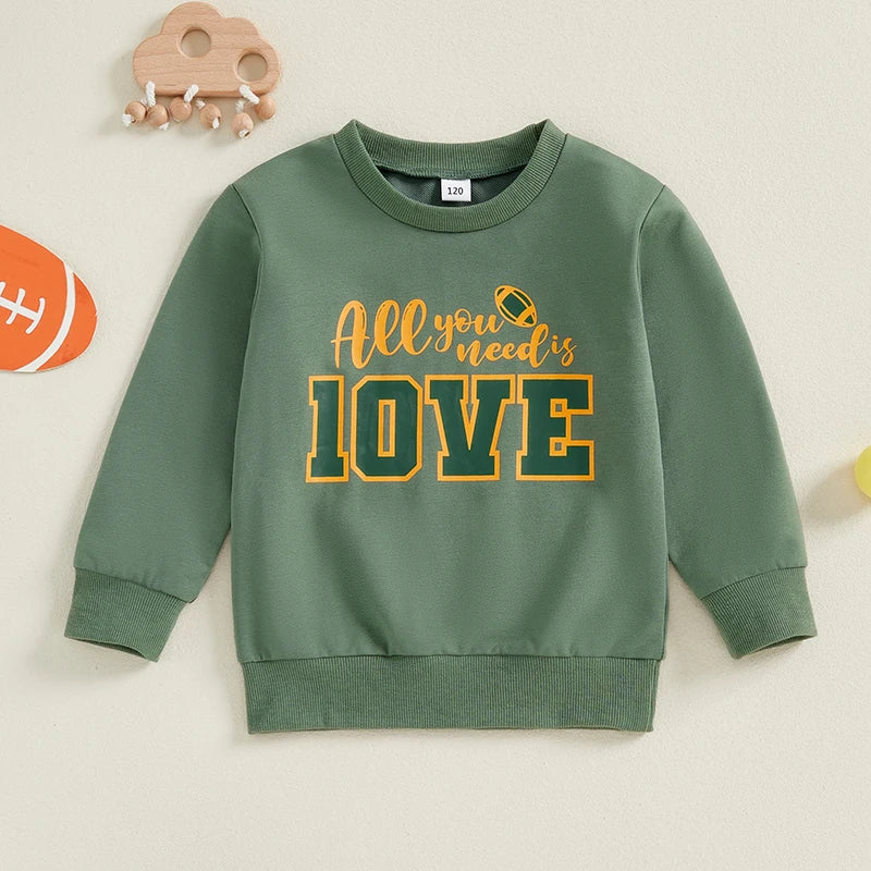 Toddler Kids Boys Girls All You Need Is 10VE Long Sleeve Crew Neck Letters Football Print Pullover Top Fall