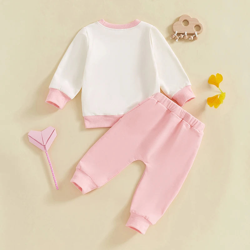 Baby Toddler Girls 2Pcs Daddy's Girl Outfit Long Sleeve Letters Heart Print Crewneck Top Pants Jogger Set